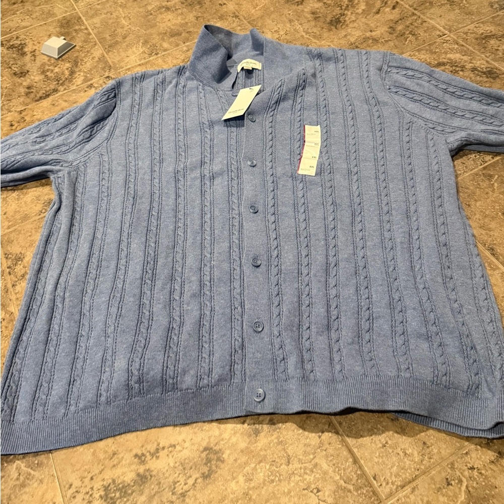 🍟Men's Blue Cable Knit Sweater button up shirt